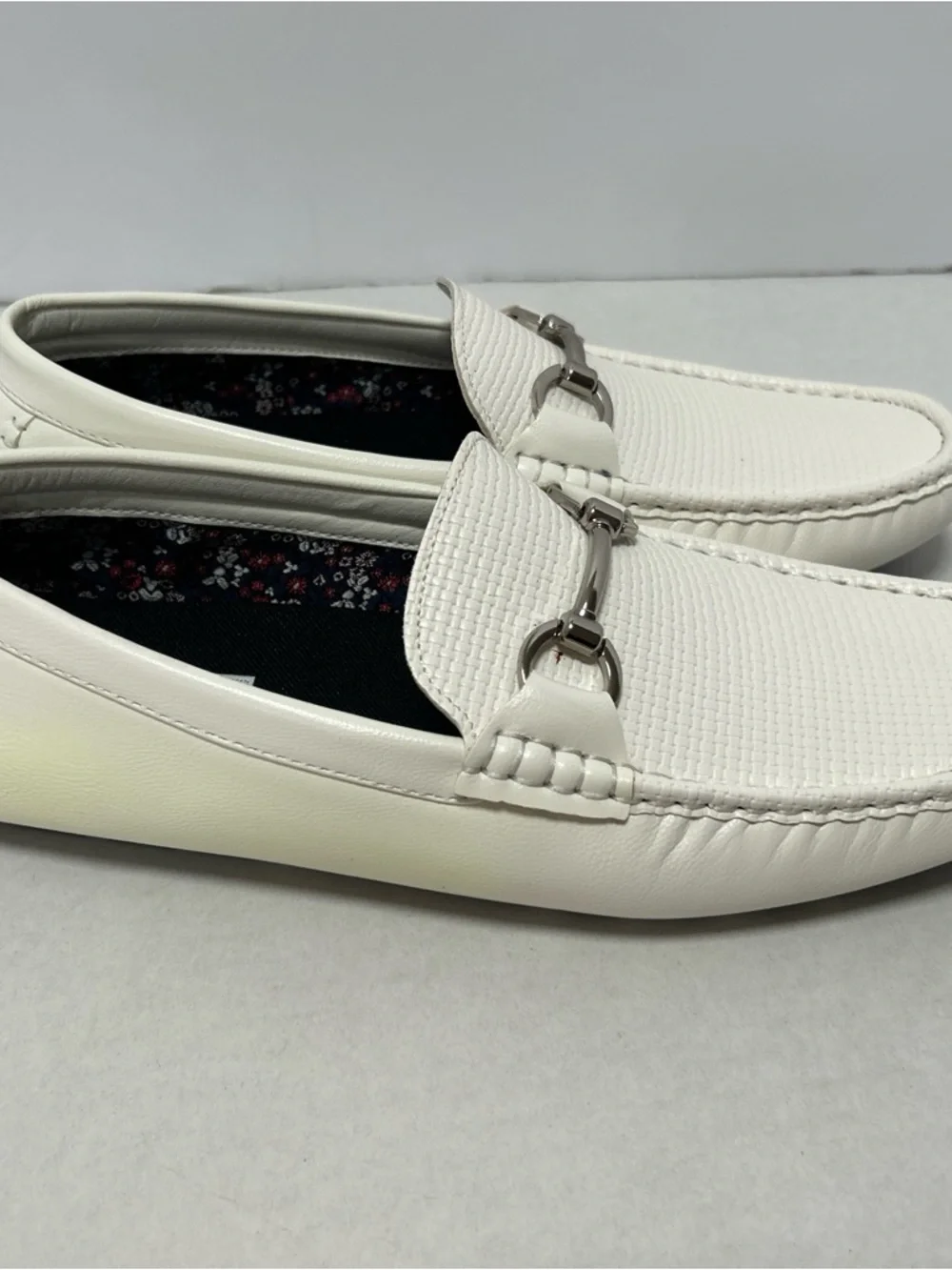 White Men's Slip-On Loafers‎ with Silver Horsebit